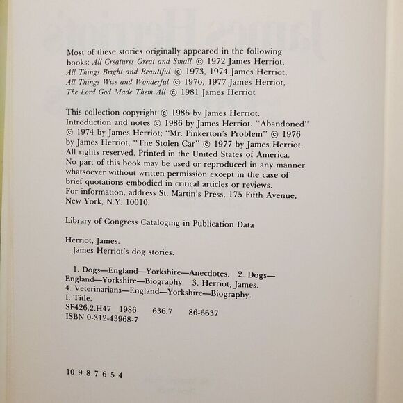 James Herriot's Dog Stories By James Herriot - First US Edition HC/DJ 1986 - Picture 5 of 7